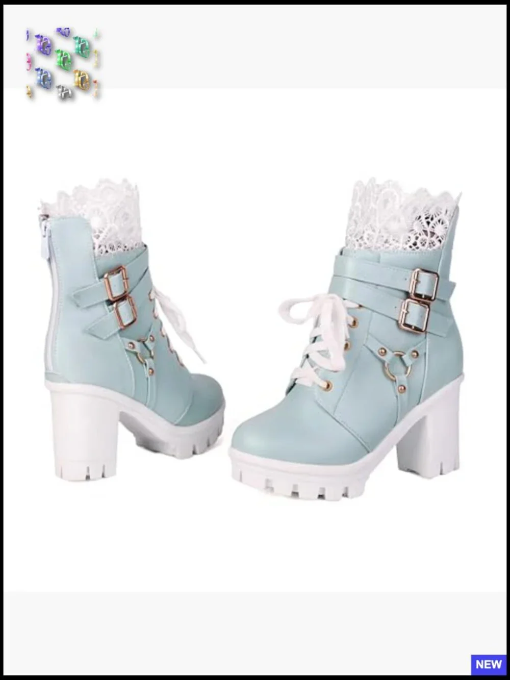 Gothic Combat Boots Lace Up Platform Chunky High Heel Ankle Boots with Buckles
